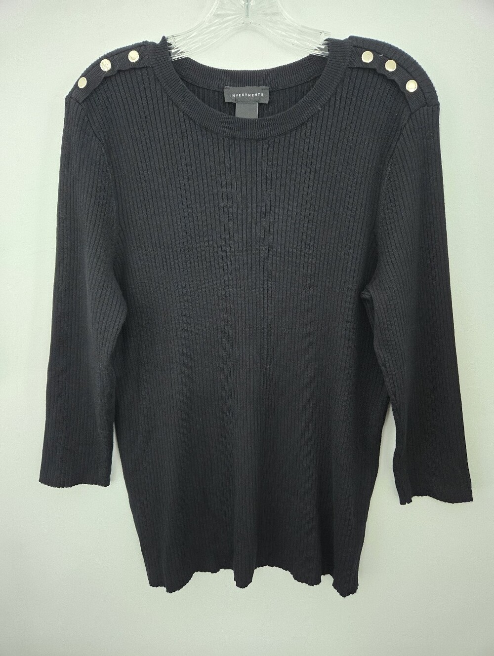 Investments ribbed-knit 3/4 sleeves black sweater. Size XL. New